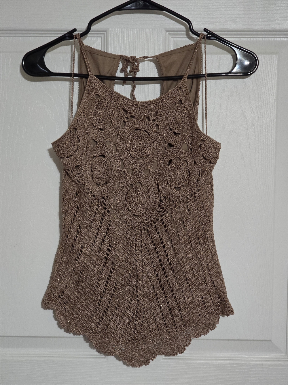 next Taupe Crochet Halter Tank Top